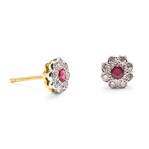 Diamond and ruby cluster earrings