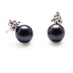 Diamond and Black Pearl  trefoil earrings