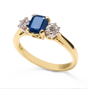 Octagon Sapphire and brilliant cut diamond ring
