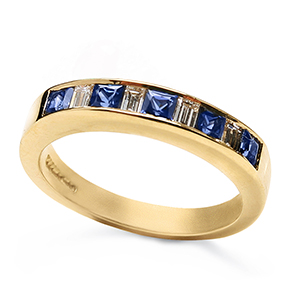 Square Sapphire and Baguette Cut Diamond - nine stones