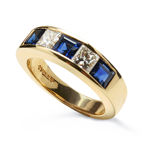 Square Sapphire and Princess Cut Diamond - five stones