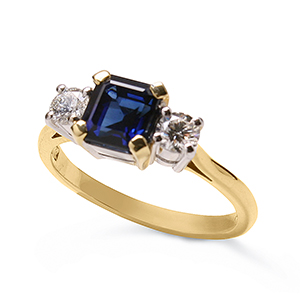 Octagon Sapphire and brilliant cut diamond ring